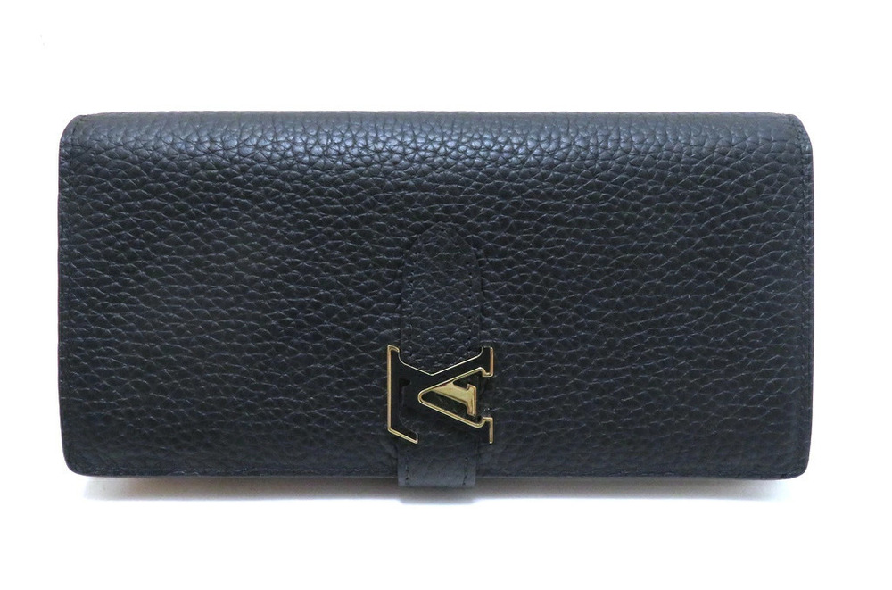 LOUIS VUITTON LV Vertical Wallet Capucines Long Leather Noir Black